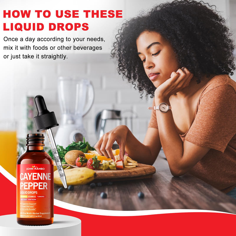 [Australia] - Cayenne Pepper Liquid Drops, Organic Cayenne Pepper Extract with Hawthorn Berry, Beetroot, Turmeric, Vitamin K2 & D3 Supplement for Immune Support, Circulation & Overall Wellness, Gluten Free, 2 Fl Oz 