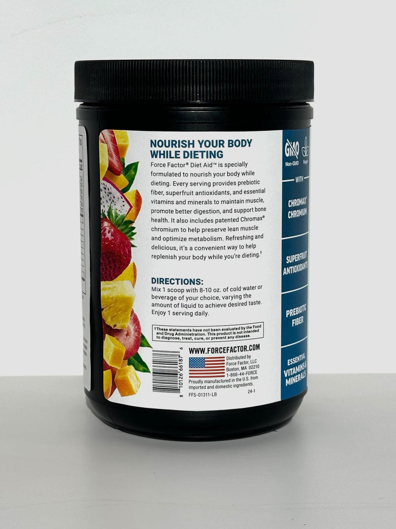 Force Factor Diet Aid Powder, Metabolism Booster & Diet Support Supplement | for Lean Body Mass with 15x More Absorbable Chromium, Refreshing & Delicious, Tropical Fruit, 30 Servings 1.02 Pound (Pack of 1)