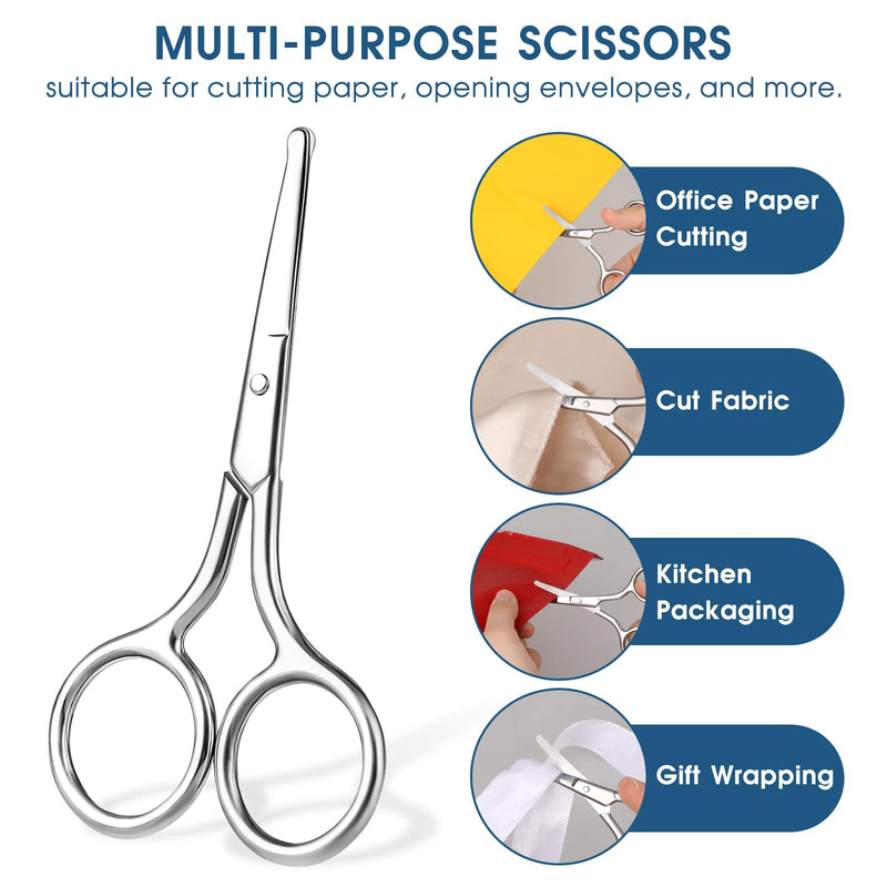 [Australia] - Nose Hair Scissors with Round Tip Beard Scissors Eyebrow Scissors Stainless Steel Rounded Nose Hair Scissors 10 cm Eyebrow Trimmer Silver Ear Hair Scissors for Hair Eyelashes Mustache Nose 