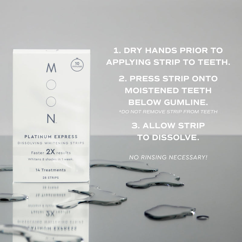 MOON Dissolving Teeth Whitening Strips, 28 Platinum Express No Rinse White Strips, Winter Mint, Hydrogen Peroxide & Essential Oils, Whiten Sensitive Teeth up to 8 Shades in 1 Week, Travel Essentials