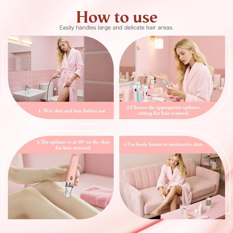 Epilator,2 in 1Epilator for Women Rechargeable,Womens Electric Shaver with LED Light,Rechargeable,Hair Removal for Women Legs/Face/Bikini/Arms,Smooth Epilator Trimmer Travel Kit Set Upgrade Champagne Pink Light
