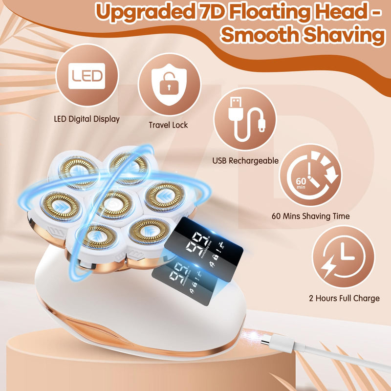 [Australia] - Electric Razor for Women, 7D Facial Hair Removal, 5-in-1 Wet/Dry Bikini Trimmer, Electric Shaver for Women, Rechargeable Face Shaver for Arms Legs Armpit Pubic Area, Painless Womens Grooming Kit 
