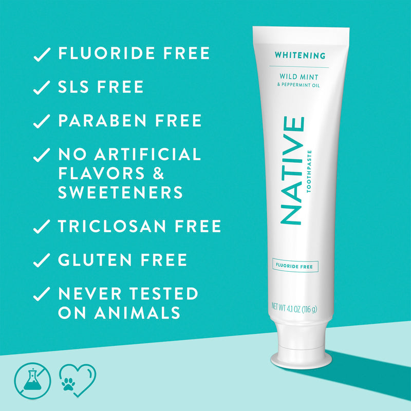 [Australia] - Native Whitening Wild Mint & Peppermint Oil Fluoride Free Toothpaste, 4.1 oz Pack of 3 