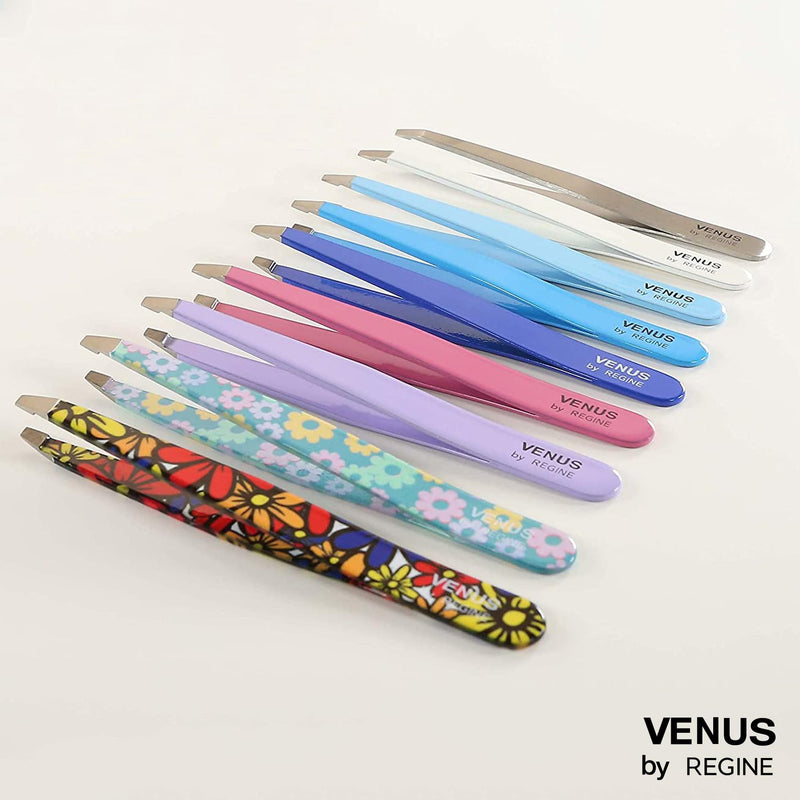 Venus by Regine Slant Tweezers - Handmade Precision Tool for Women & Men, 25-Degree Angle for Shaping Eyebrows & Grooming Facial Contours, Suitable for Eyebrow & Facial Hair Removal (Large Flowers) Large Flower