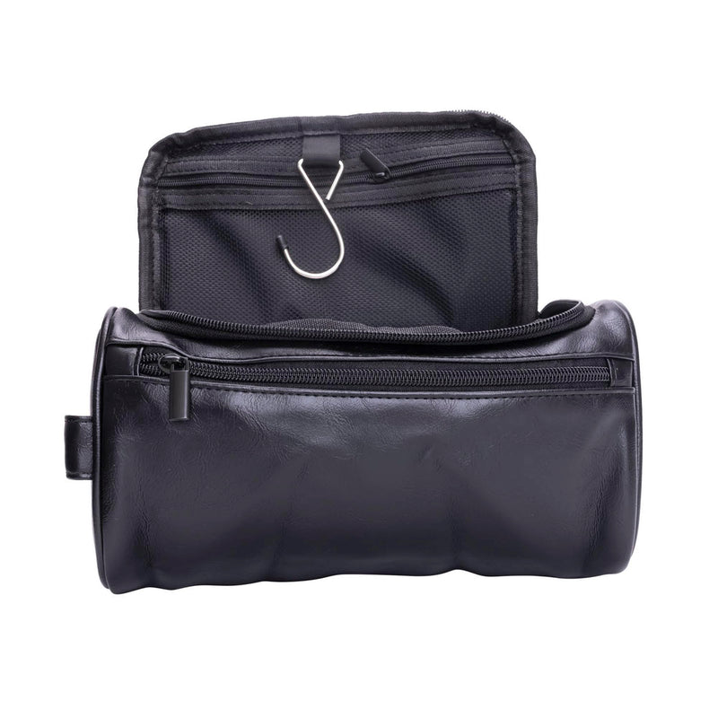 Mad Man Men's Travel Dopp Kit Black Faux Leather Toiletry Bag with Multiple Pockets - Water-Resistant Shaving & Grooming Organizer - (10" x 5.5" x 6")