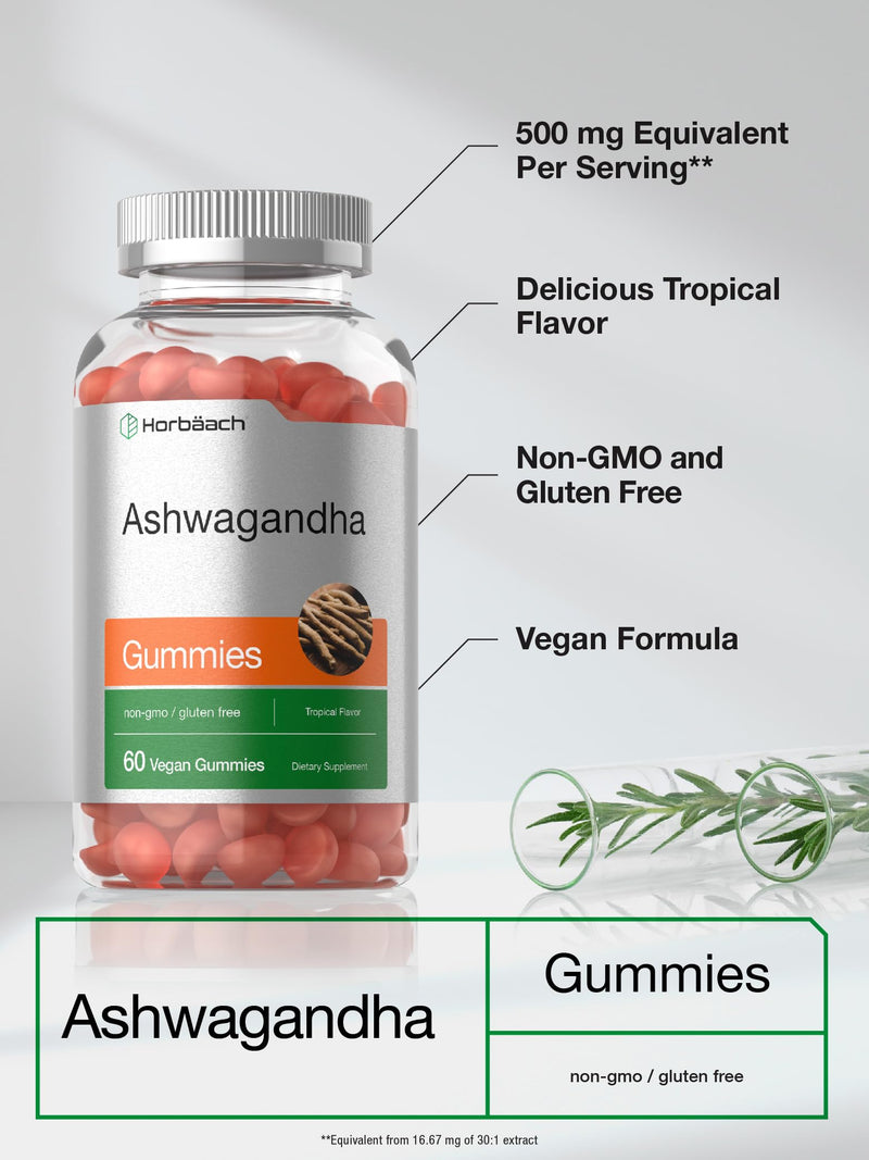 [Australia] - Horb√§ach Ashwagandha Gummies for Women and Men | 60 Count | Vegan, Non-GMO, Gluten Free Supplement | Tropical Flavor 60 Count (Pack of 1) 