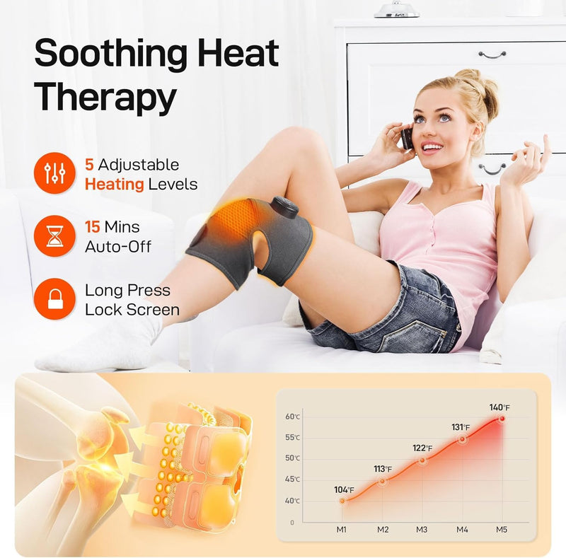 Cordless Knee Massager with Heat and red Light,Knee Brace for Arthritis Pain Relief,Heating Pad for Knee Shoulder Elbow,Gift for Women Men (Black) Black