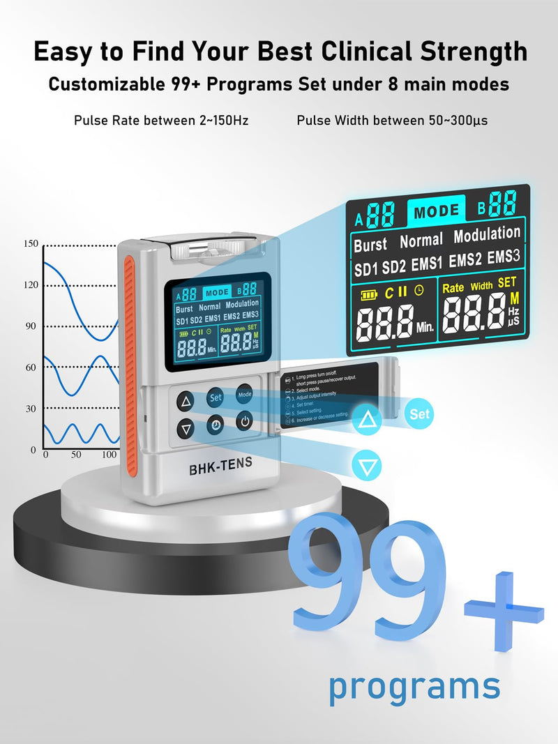 Digital TENS Unit with 8 Electrodes Pads, EMS TENS Unit Muscle Stimulator for Back Pain Relief, Upgraded Color LCD TENS Machine, Rechargeable Tens Massager for Neck Pain Relief, Sciatica Pain Relief