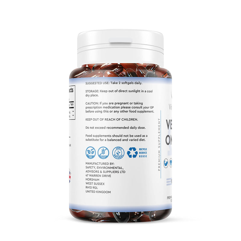 Vegan Omega 3 6 9, DHA & EPA Oil - 1000mg - 4 Month Supply 120 Soft gels - Naturaly sourced Algae Oil - High Strength