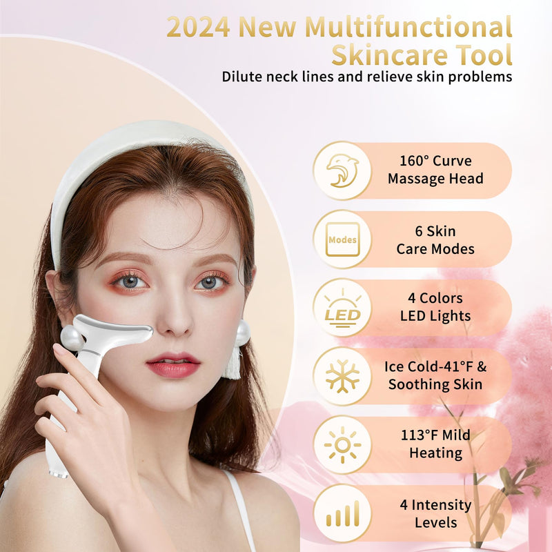 Red Light Therapy for Face and Neck, Facial Skin Care Tools, Micro-Current Vibration Facial Cold and Hot Service, Red and Blue LED Light, 4 Color LED Facial Light Therapy Device for Skin Care at Home