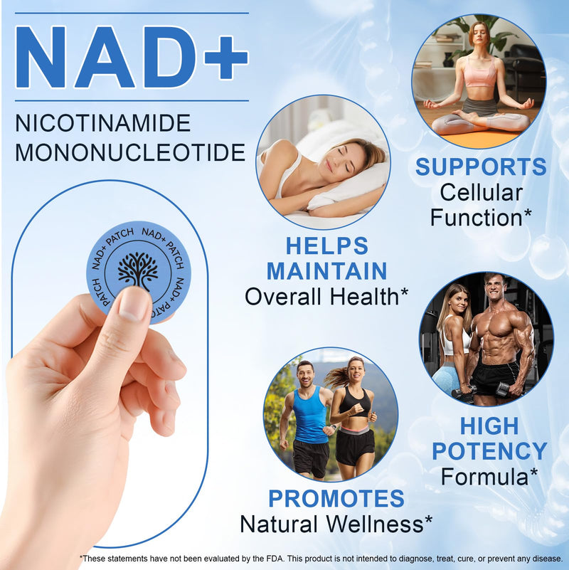 NAD+ Patches 30 Count | NMN & Resveratrol Supplement | Anti-Aging Support | Cellular Repair & Energy Boost | Skin-Friendly 8-Hour Sustained Transdermal Release | Vegan Cruelty-Free Paraben-Free