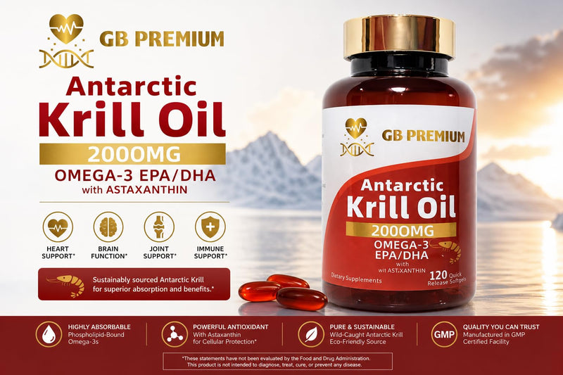 Antarctic Krill Oil 2000mg, Omega-3 EPA & DHA with Astaxanthin and Phospholipids, High Strength Krill Oil Supplement, 120 Softgels