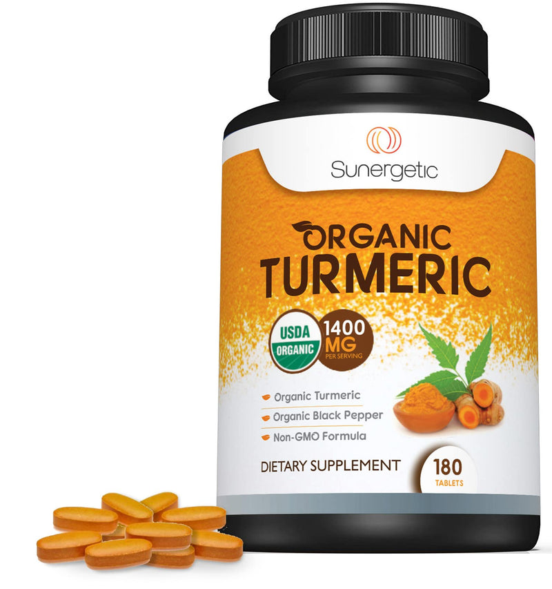 [Australia] - Sunergetic USDA Certified Organic Turmeric Supplement ‚Äì Includes Organic Turmeric & Organic Black Pepper ‚Äì 1,400mg of Turmeric per Serving - 180 Count (Pack of 1) 180 Count (Pack of 1) 