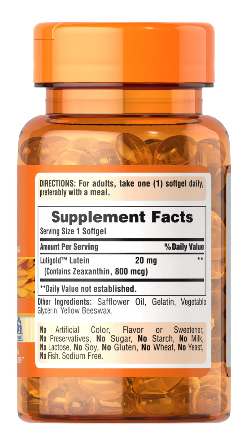 [Australia] - Puritan's Pride Lutein and Zeaxanthin Supplements for Eyes, Zeaxanthin 800mcg plus Lutein 20mg Once Daily Softgels, 240 Day Supply - 120 Count (Pack of 2) (Package May Vary) 