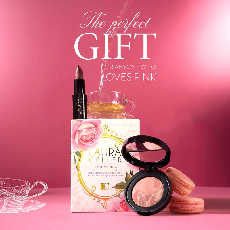 [Australia] - LAURA GELLER NEW YORK It's a Pink Thing Marbleized Makeup Collection - Limited Edition Blush & Lipstick Gift Set - Marbleized Baked Blush & Hydrating Lipstick - Perfect for Mother's Day Gifting 