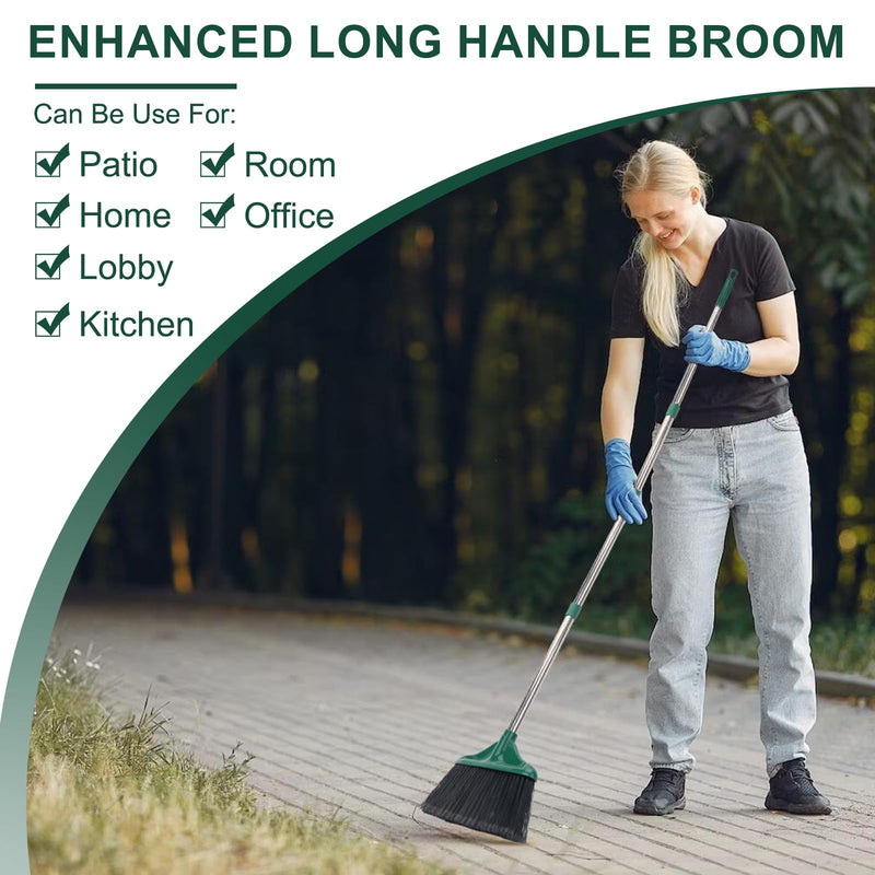 [Australia] - Heavy Duty Broom Outdoor Indoor Commercial Broom with 50 inches Long Handle,Perfect for Home Courtyard Garage Kitchen Office Lobby Room Floor(Black) Black 