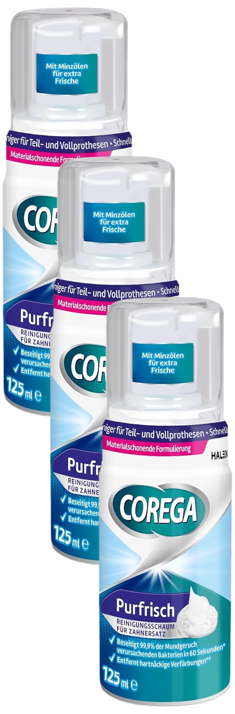 [Australia] - Corega Purfrisch cleaning foam for removable dentures/third teeth, 1x125ml (pack of 3) 125 ml (pack of 3) 