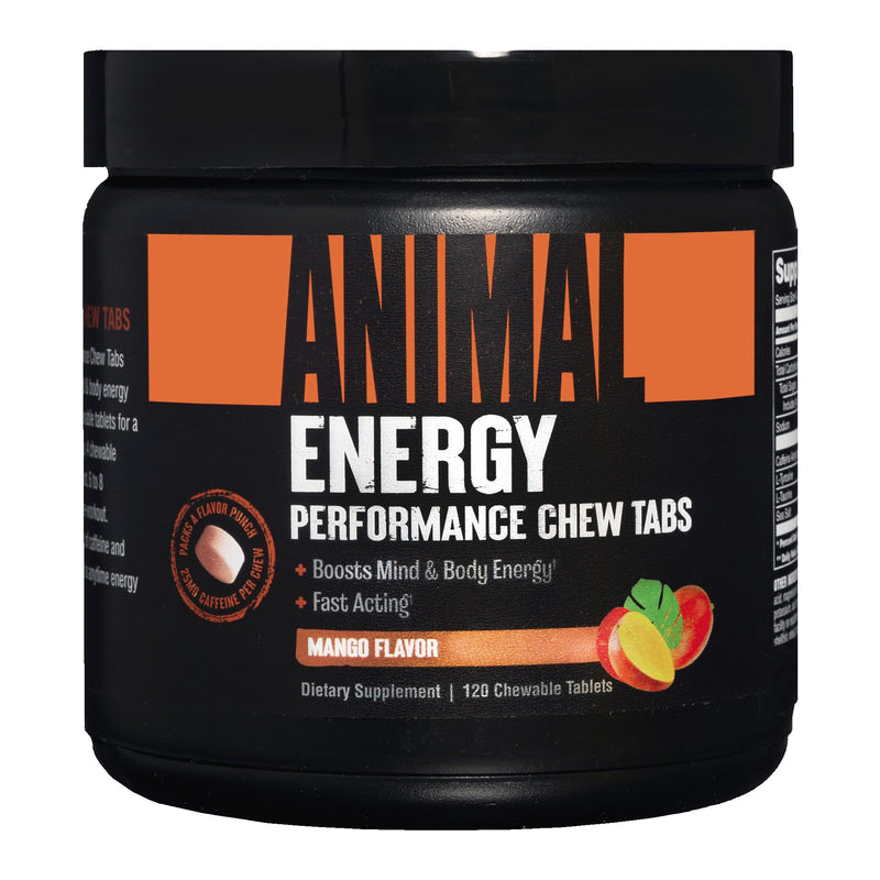 [Australia] - Animal Energy Chews - Fast Acting Caffeine, Nootropics, and Sea Salt Chewable Tablets for Focus and Fuel Endurance - Convenient and Delicious Pre Workout Chew Tabs for Men and Women - Mango Energy - Mango 120 Count (Pack of 1) 