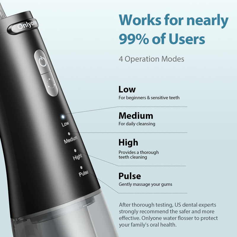 [Australia] - Onlyone Water Dental Flosser Pick for Teeth, 300ML Portable Oral Irrigator, Rechargeable Travel Irrigation Cleaner, Professional Electric Flossing Cleaning Picks for Teeth Cleaning,IPX7 Waterproof Black 300ML Lager Tank 