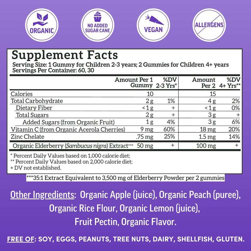 [Australia] - Llama Naturals Elderberry Gummies for Kids, Vegan, Organic Immune Support Supplement with Vitamin C and Zinc, Toddler Real Fruit Gummy Vitamins for Immunity, Chewable, No Added Sugar Cane, 60 Ct Kids Elderberry 60 Count (Pack of 1) 