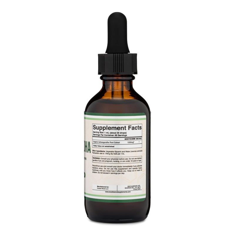 [Australia] - Ashwagandha Organic Drops for Stress Relief (1,200mg, 60 Servings) Ashwagandha Tincture for Adrenal Support and Cortisol Manager (Vegan Safe, Gluten Free, Non-GMO) by Double Wood 