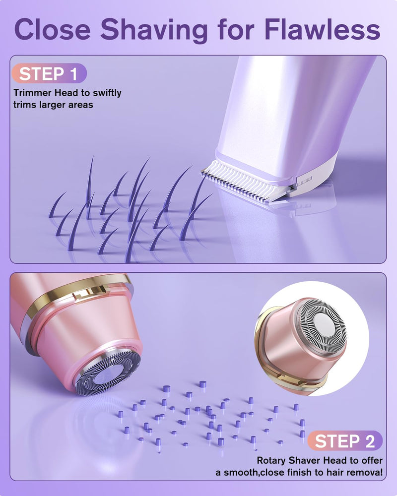 [Australia] - 2 in 1 Electric Bikini Shaver for Women - 2025 Dual Head Bikini Trimmer for Women IPX7 Waterproof Wet & Dry Use Bikini Razor for Travel Rechargeable Electric Razor for Underarm Leg Arm,Purple 