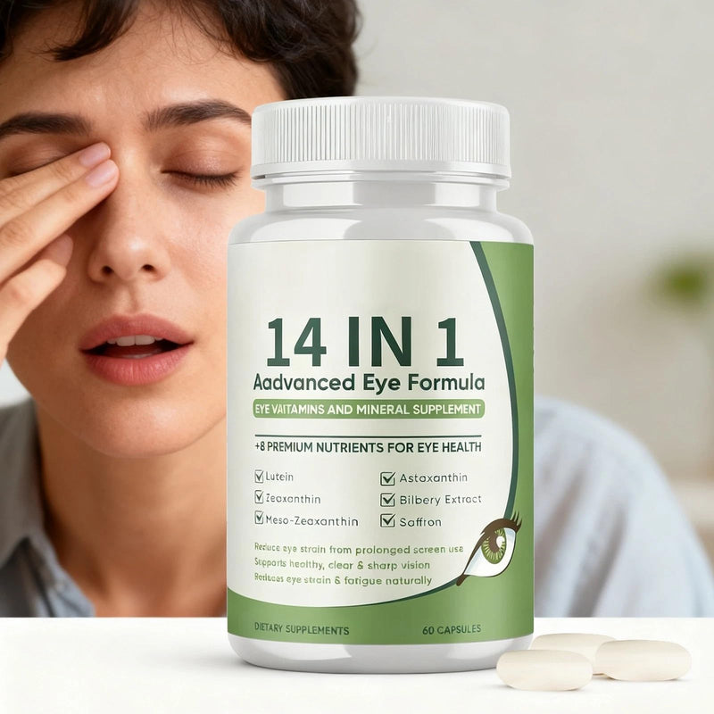 14 in 1 Advanced Eye Formula Eye Vitamins, areds 2 Eye Supplement – Eye Vitamin and Mineral Supplement with Lutein, Zeaxanthin, Zinc & Bilberry Extract – Vision & Focus Support, 60 Capsules