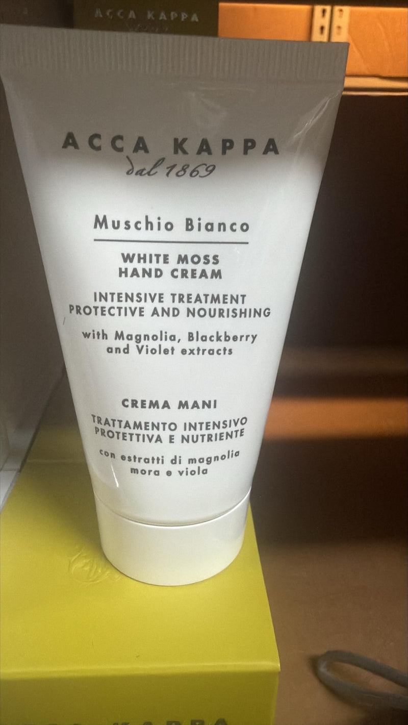 Acca Kappa White Moss Hand Cream 75 mL with Shea Butter and Olive Lipids, Hydrating Hand Cream for Men and Women