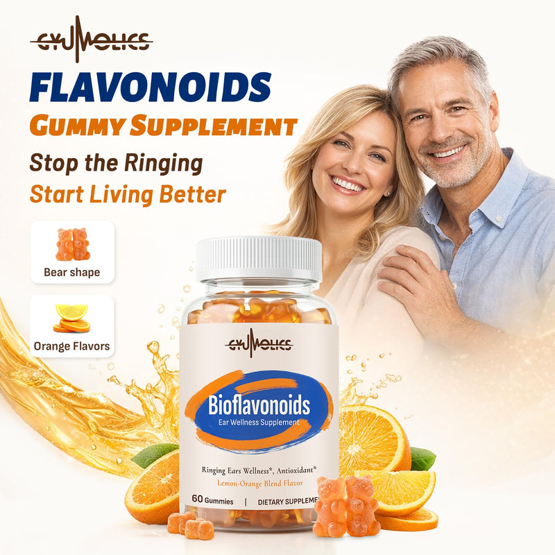 Flavonoids Supplements Gummie Flavonoid for Tinnitus 120 Gummies | Bioflavonoid Ear Vitamins Complex with Hesperidin, Quercetin, Lemon Bioflavonoids & Vitamin C 120 Count (Pack of 1)