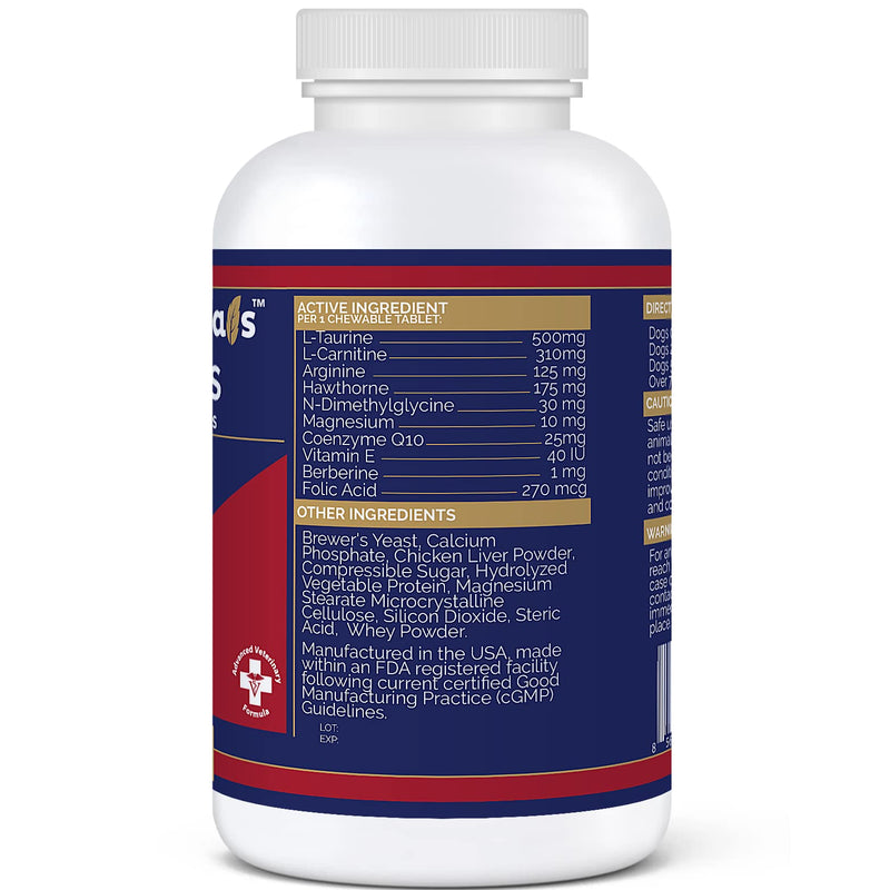 Cardio Tabs Heart Support Supplement for Dogs - Aids Cardio Support and Cardio Strength Supplement for Dog, L-Taurine, L-Carnitine, Hawthorn, L Arginine, Coenzyme Q10 - Made in USA - 120 Tablet - PawsPlanet Australia