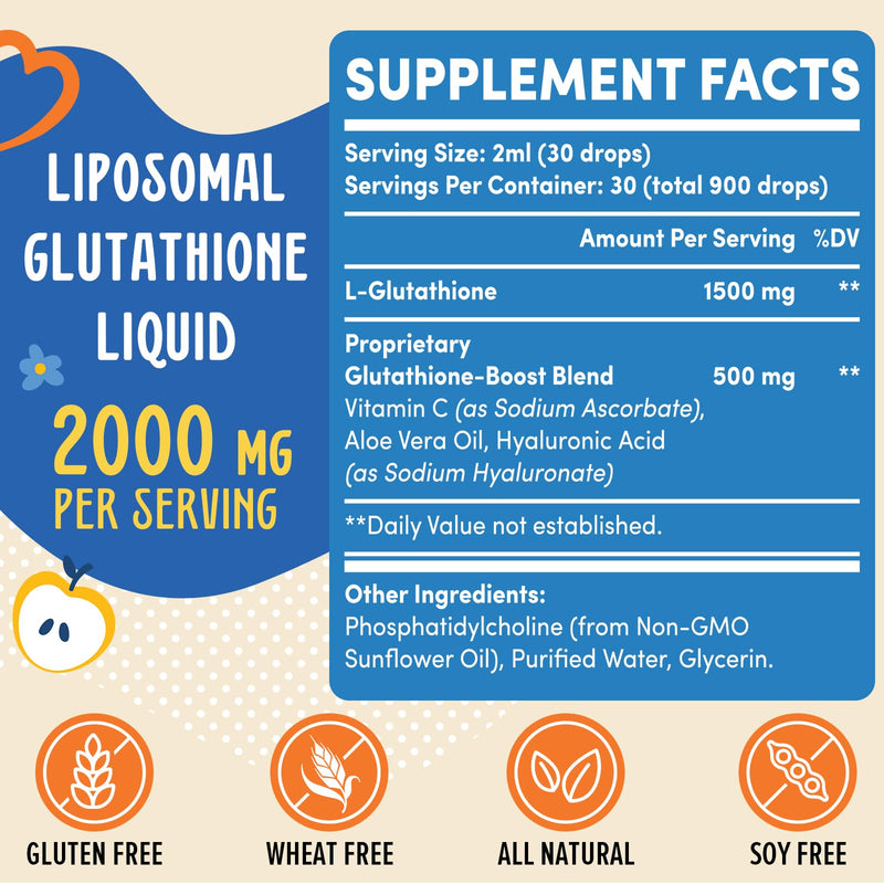 [Australia] - 2000MG Liposomal Glutathione Liquid, 98% Absorption, Active Form L-Glutathione Supplement, Vegan Friendly, Powerful Antioxidant Complex for Immune System, Aging Defense, Detox, 2 FL.OZ 2 Fl Oz (Pack of 1) 