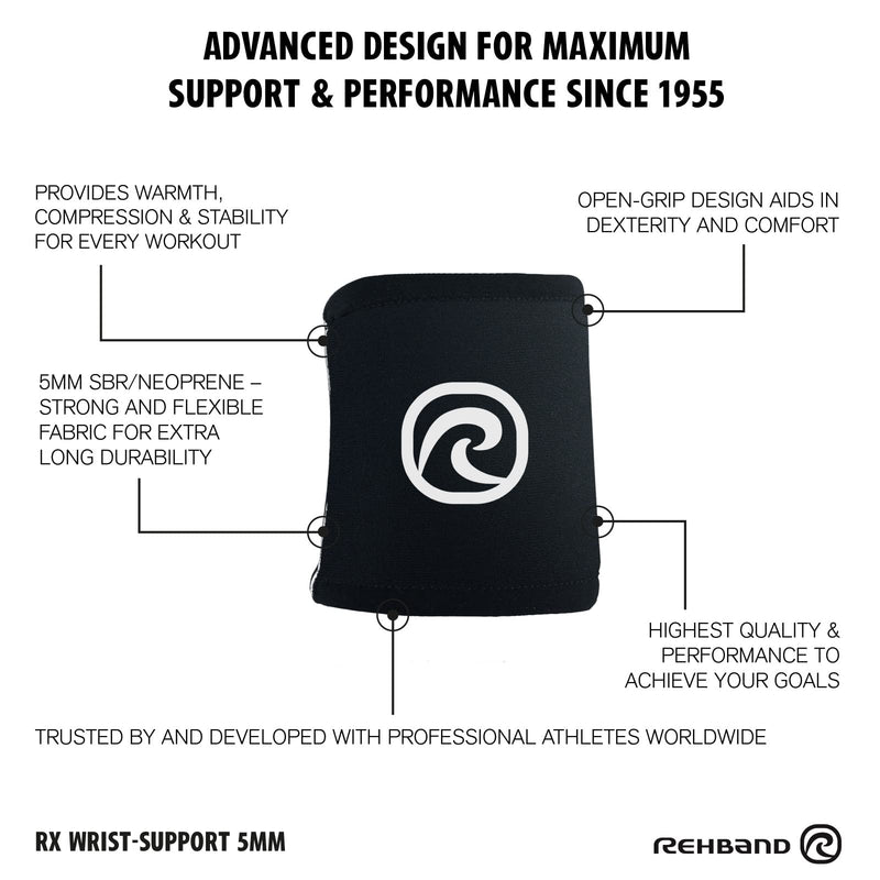 [Australia] - Rehband Neoprene Wrist Sleeves, 1 pair, Wrist support 5mm neoprene stabilizes wrist during workout, improves control & stability, Colour:Black, Size:X-Large XL Black 