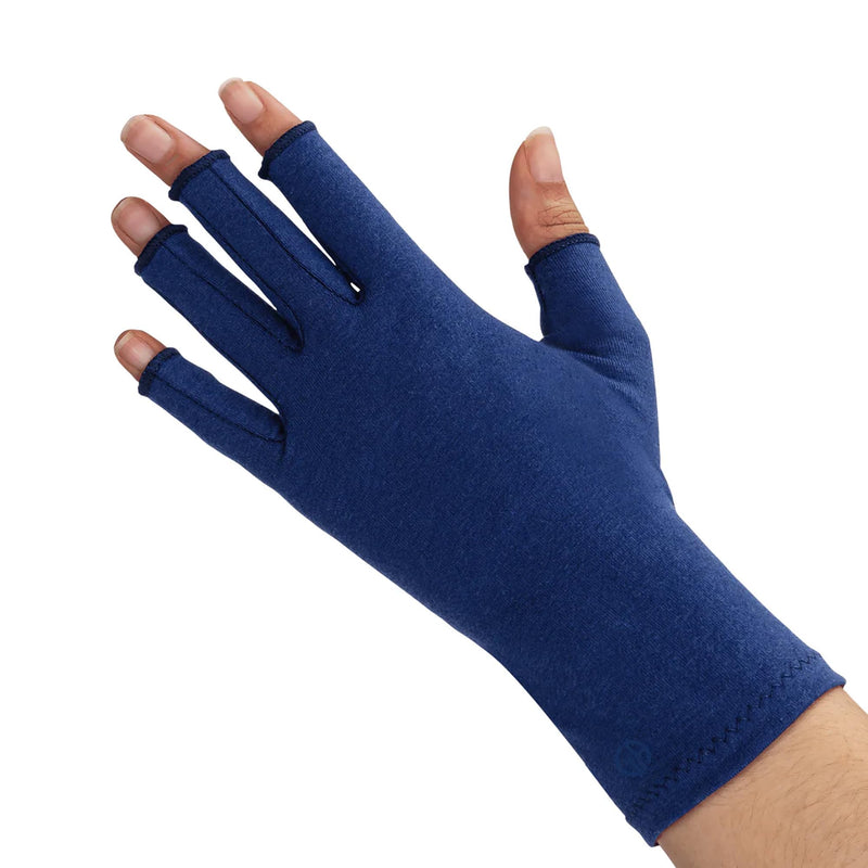 GRACE & ABLE Compression Gloves for Arthritis - Open Finger, Cotton-Blend, Lightweight, Breathable Hand Support Large Marine Blue