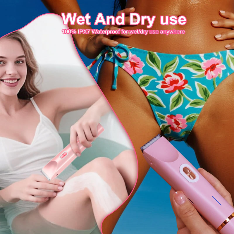 [Australia] - Electric Bikini Trimmer for Women, 2-in-1 Hair Shaver and Epilator, Waterproof Wet/Dry Lady Shaver（Pink） Pink 