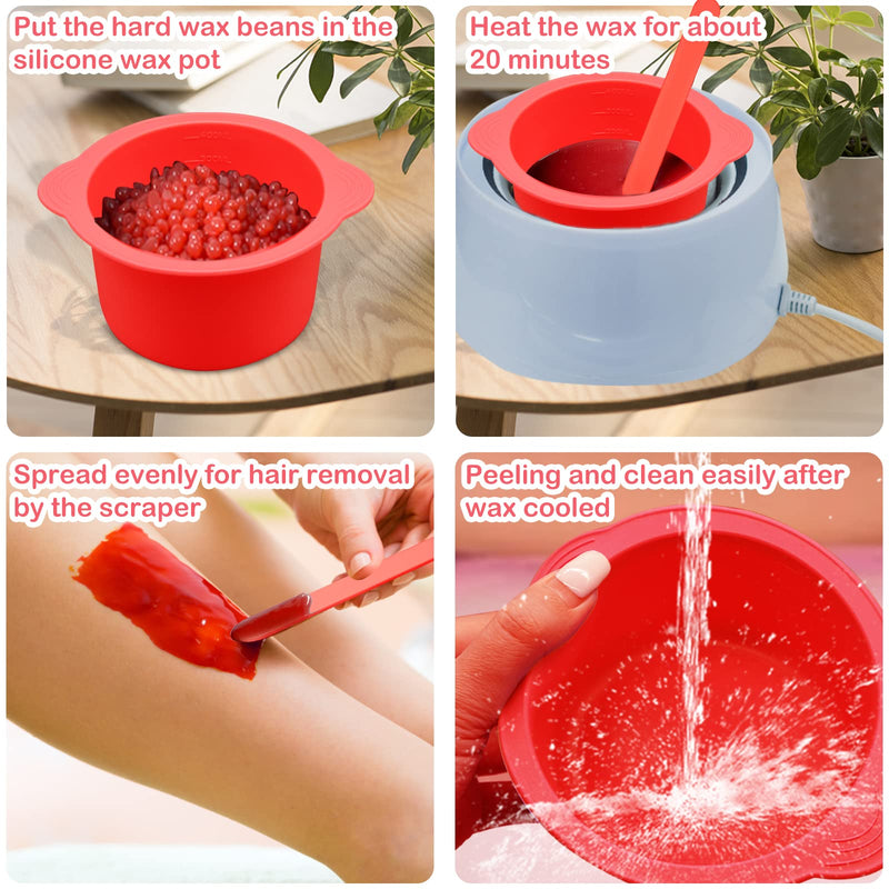 3Pcs Non-Stick Silicone Wax Melt Liners with Wax Sticks, Reusable Bowl for Wax Warmer and Hair Removal, 14Oz Red Pink Blue
