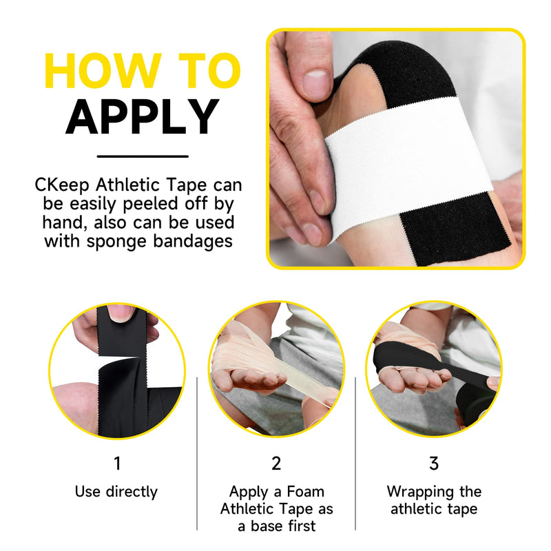 [Australia] - Athletic Tape, 45ft Per Roll, Easy to Tear and No Residue, Sport Tape for Strains and Sprains, Hypoallergenic and Breathable (4 Black) 4 Rolls 