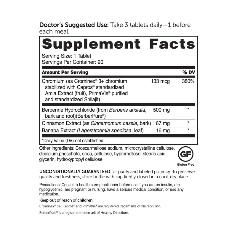 [Australia] - Dr. Whitaker’s Berberine GlucoGold Supplement with 1500 mg per day of BerberPure Berberine, Concentrated Cinnamon, Crominex Chromium and Banaba Leaf Extract (90 Tablets) 