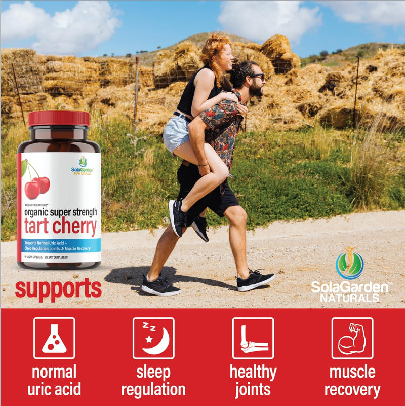 [Australia] - Super Strength Organic Montmorency Tart Cherry Supplement – 50:1 Concentrate Grown in The USA - Contains Certified Organic CherryPURE – by SolaGarden Naturals. 60 Non GMO Veggie Capsules. 