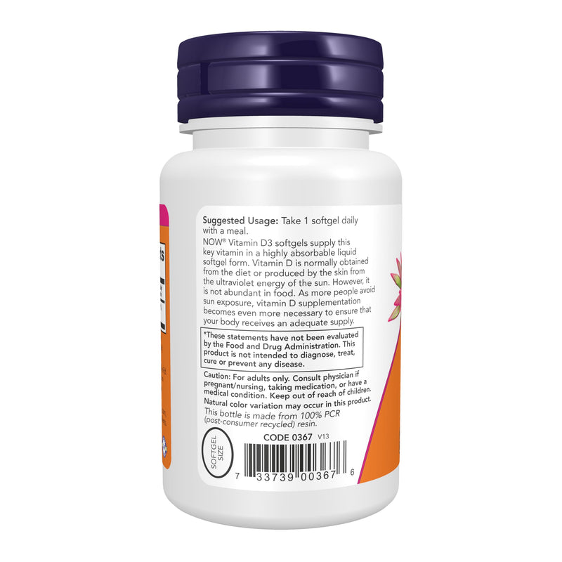 NOW Foods Supplements, Vitamin D-3 2,000 IU, High Potency, Structural Support*, 120 Softgels 120 Count (Pack of 1)
