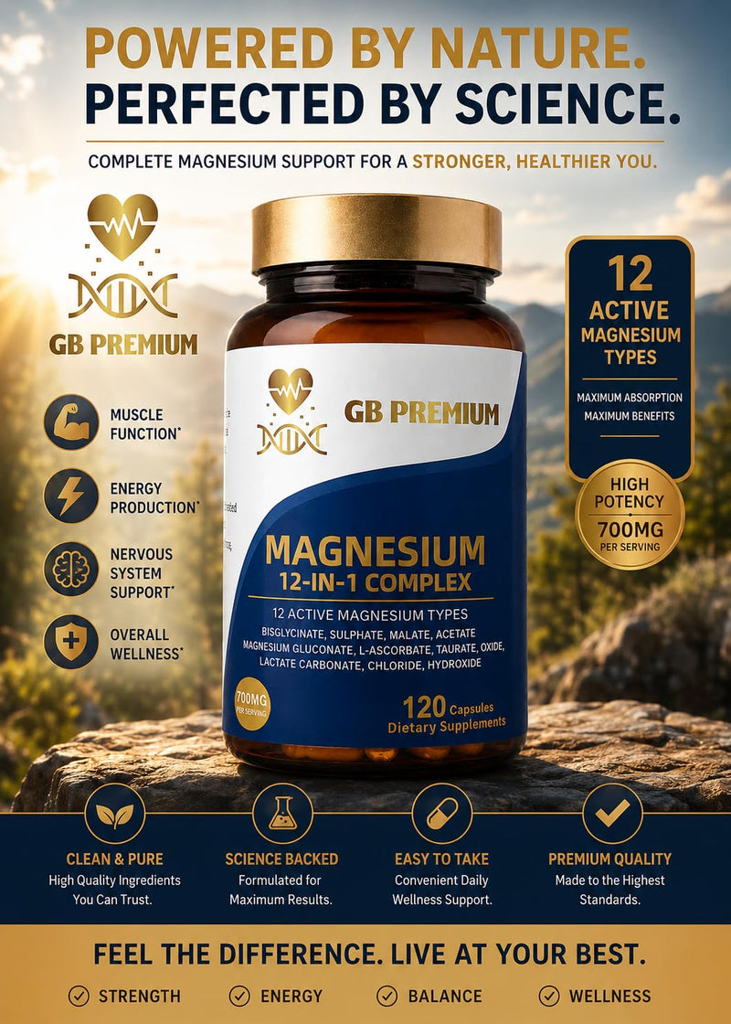 Magnesium 12-in-1 Complex, 700mg per Serving, with Bisglycinate, Malate, Taurate & Oxide, 120 Capsules