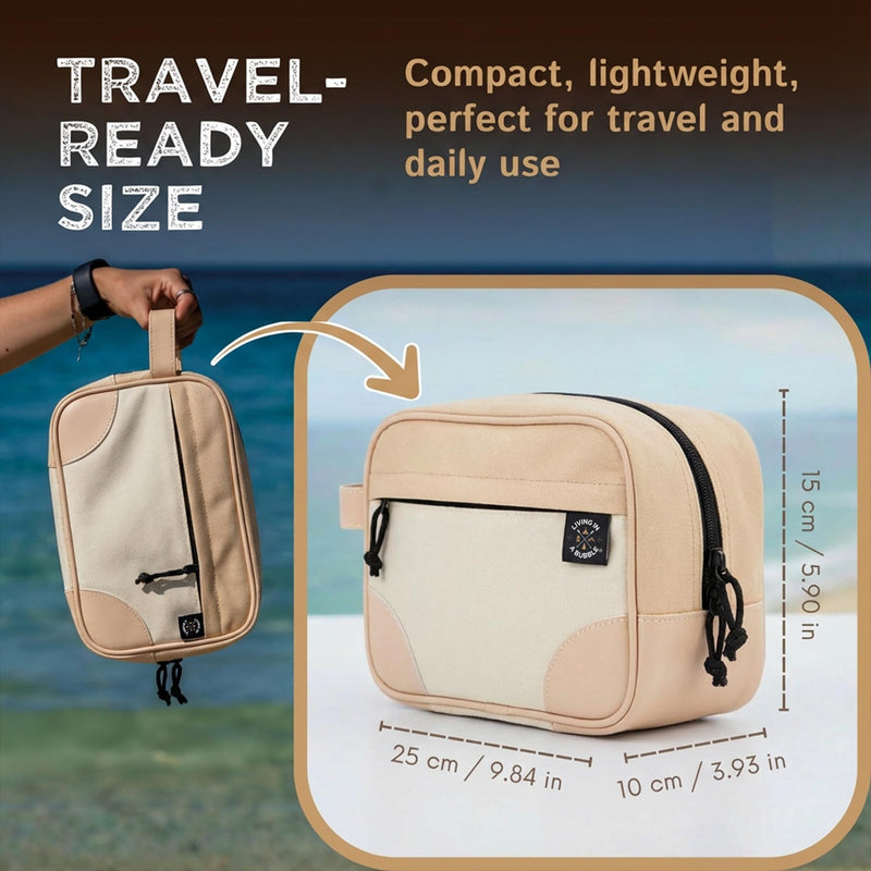 Living in a Bubble Premium Magnetic Bag. Durable Cordura Fabric Travel-Ready Toiletry Pouch for Camping, Traveling, Hiking, Family Trip (Beige) Beige