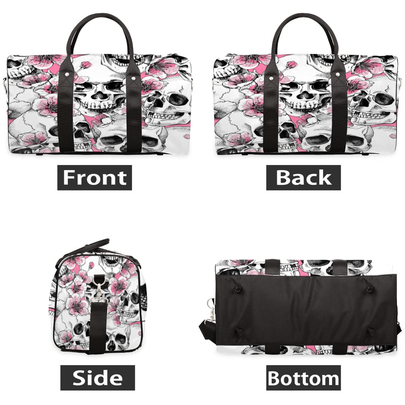 Day Of The Dead Skull Travel Duffel Bag, Cherry Blossom Skull Sports Gym Bag Waterproof Weekender Bag Overnight Travel Carry on Bag Duffel Tote for Women and Men