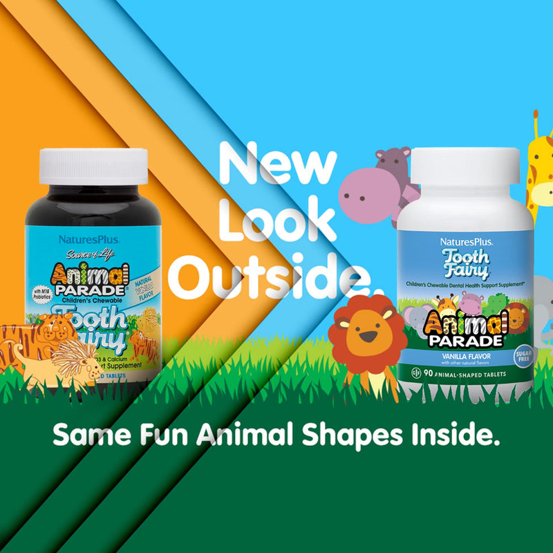 [Australia] - Natures Plus Animal Parade Tooth Fairy Children's Chewables - Natural Vanilla Flavor - 90 Animal-Shaped Tablets, Pack of 2 - Dental Health Supplement - Vegetarian, Gluten Free - 90 Total Servings 
