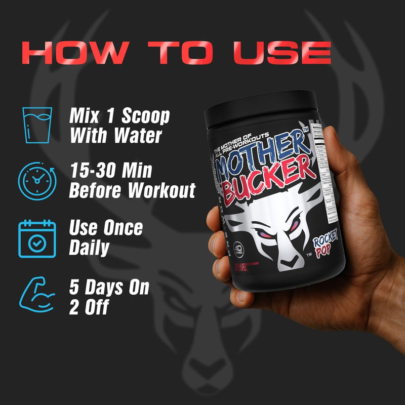 Bucked Up Mother Bucker Pre-Workout Powder | Caffeine, Energy & Endurance Blend | Sugar Free, Keto Friendly | No Proprietary Blends | Rocket Pop Flavour | 40 Servings