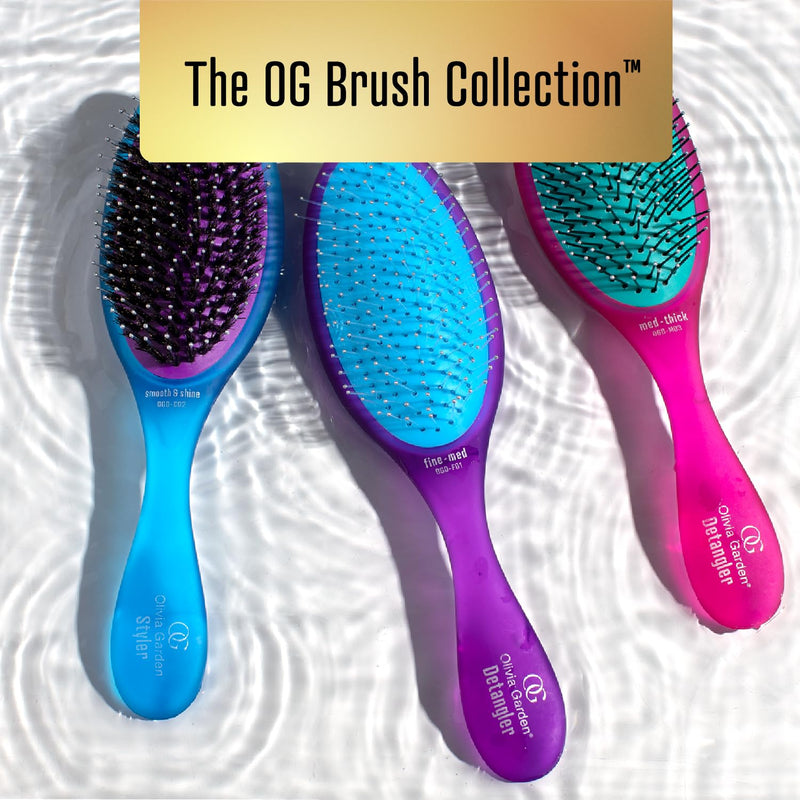 Olivia Garden OG Brush Detangler, removable cushion, scalp hugging shape massages the scalp, for wet or dry hair, for women, men and children, Fine to Medium hair, Purple Detangler Fine-Medium