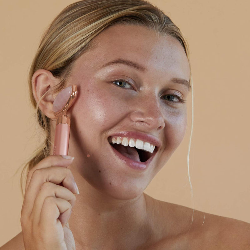 Skin Gym Rose Quartz Vibrating Face Massager Sculpt, Lift and Define Beauty Tool - Face Roller with Cooling and Contouring Power - Over 6,000 Vibrations per Minute