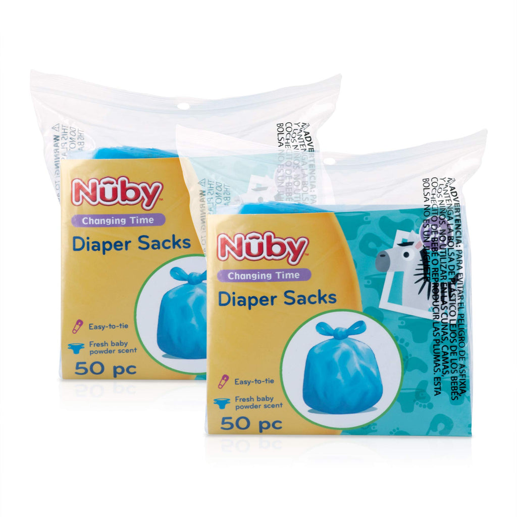 Nuby Diaper Disposable Bags, Fresh Baby Powder Scent, 2 Pack (50 Count Each Pack) 100 Count (Pack of 1)