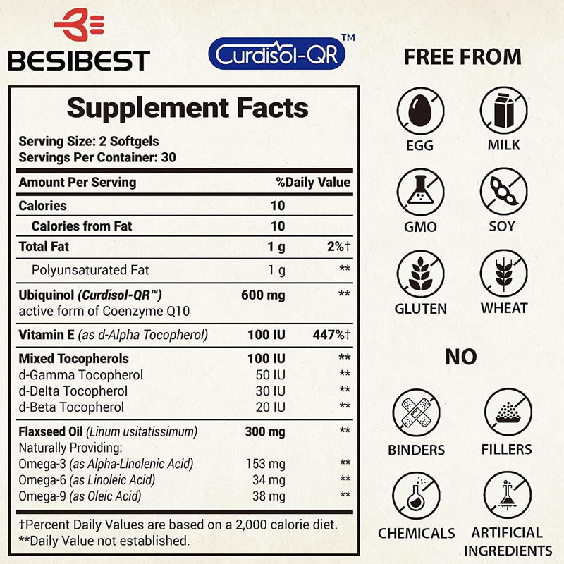 [Australia] - Ubiquinol CoQ10-600mg-Softgel, Active Coq10 Ubiquinol Supplement with Vitamin E & Omega 3, 6, 9, High Absorption-Coenzyme-Q10, Powerful Antioxidant for Energy Production, Tested, 60 Count 60 Count (Pack of 1) 