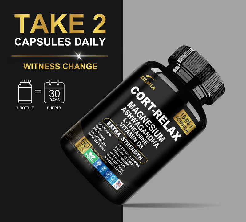 [Australia] - Super Calm Cortisol Supplement with Magnesium Glycinate, Ashwagandha KSM-66, L-Theanine, Phosphatidylserine, Ginkgo Biloba & Lions Mane for Calm, Focus, Mental Clarity, Relaxation, Sleep, Energy 