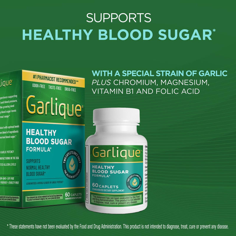 [Australia] - Garlique Garlic Extract Supplement, Healthy Blood Sugar Formula, 6000 mcg allicin, Odorless & Vegan, 60 Caplets 